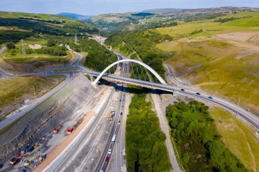 An ariel view of the A465 Heads of the Valleys Road.